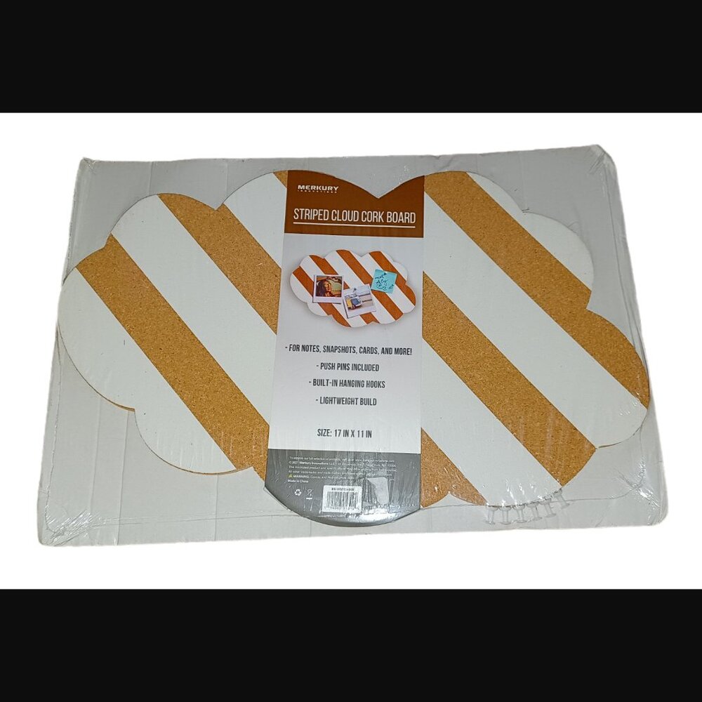 Merkury Innovations White And Brown Striped Cloud Cork Board 17"X11" New